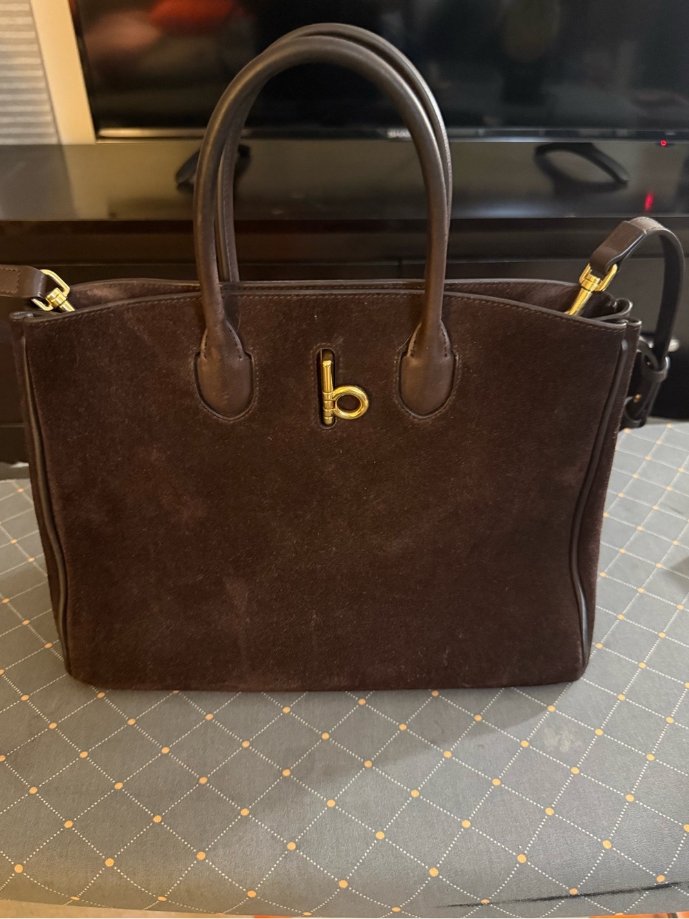 Burberry Brown Suede Tote with Gold 'b' Accent